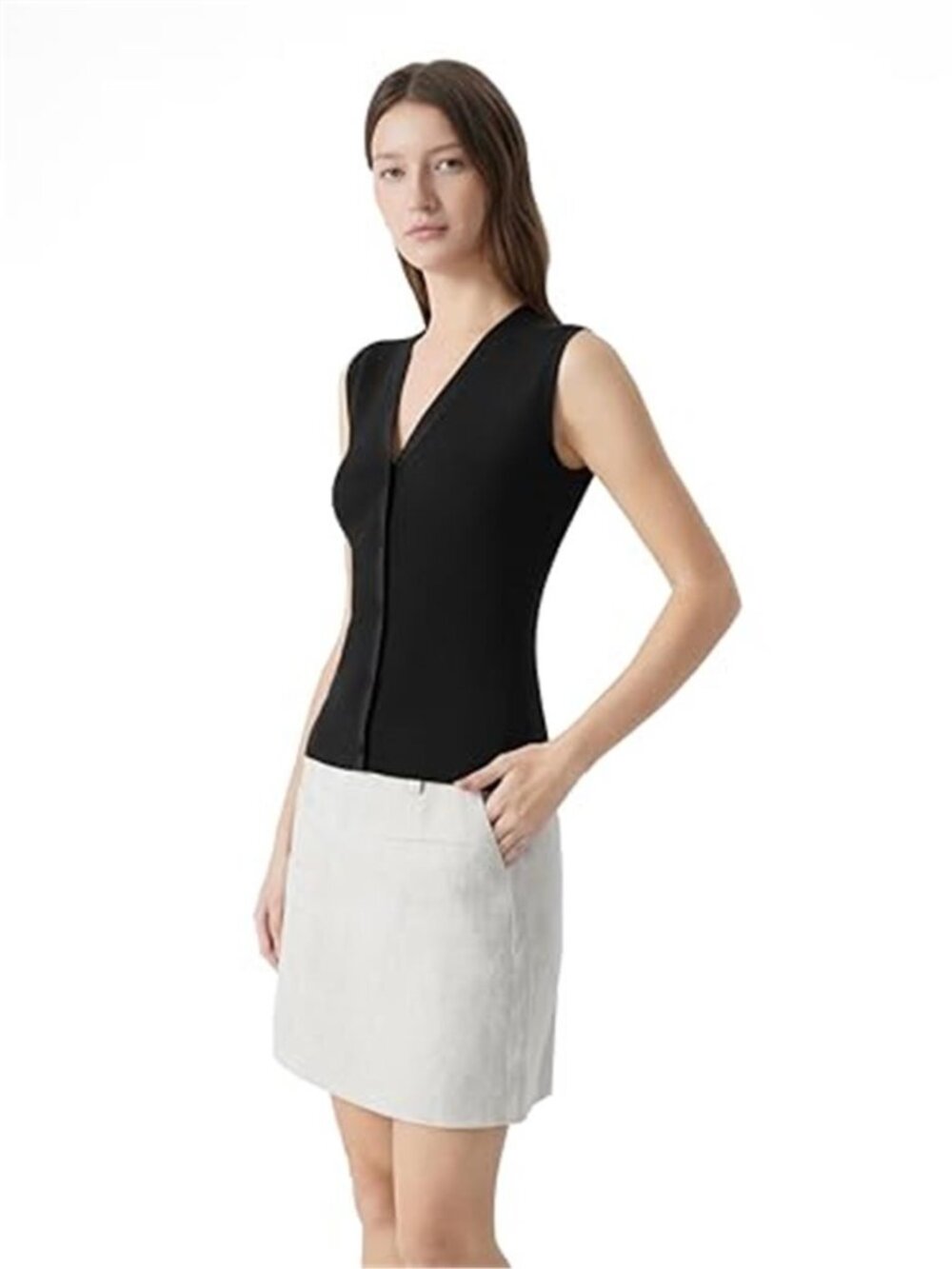 Women's Sleeveless Sweater Tops Summer V Neck Button Down Vest Top - Picture 4 of 5